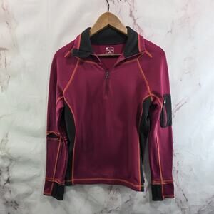 Title Nine Pullover Womens Small Pink Fleece Quarter Zip Waffle Thumb Hole